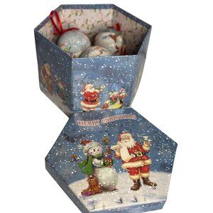 VTG Merry Christmas Ball Ornaments Set of 10 Santa & Snowman Decor Festive‎